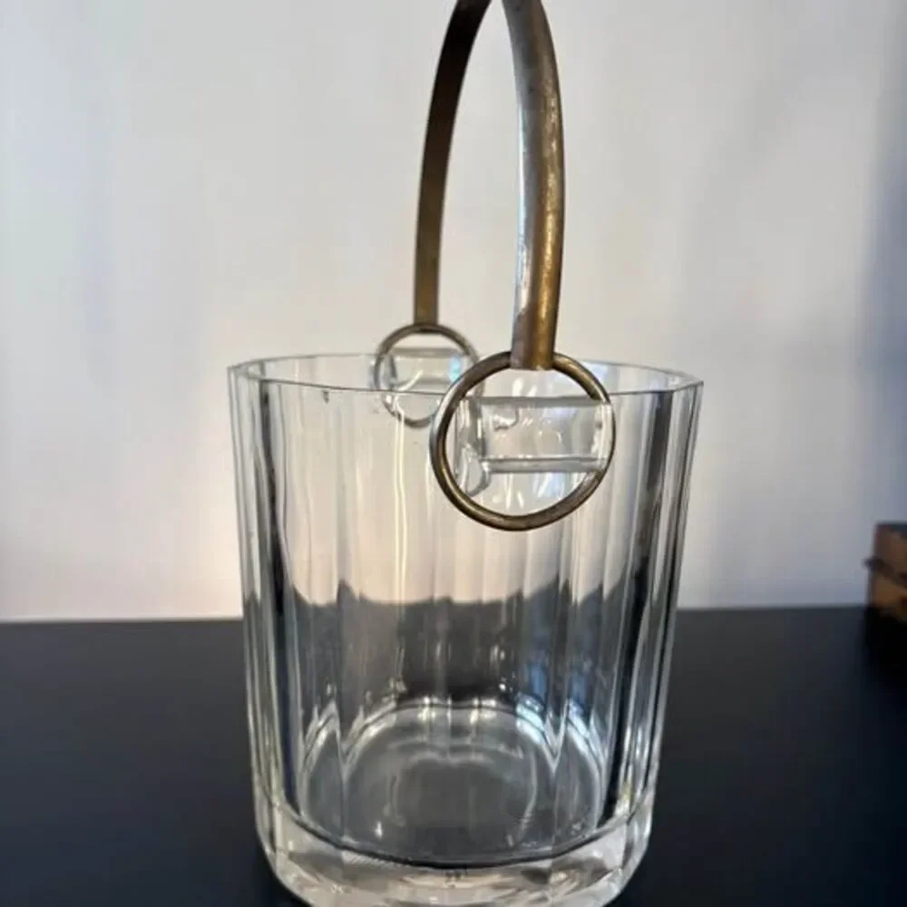 Vintage Paneled Glass Ice Bucket with Metal Handle